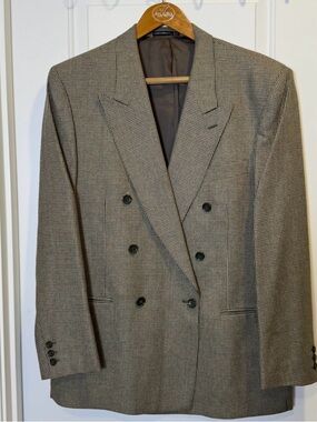 Jeffrey Michael- Men's Double-Breasted Glen Plaid Blazer - Brown